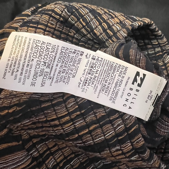 BILLABONG Black & Tan Striped Smocked Waist Pants - Picture 6 of 7